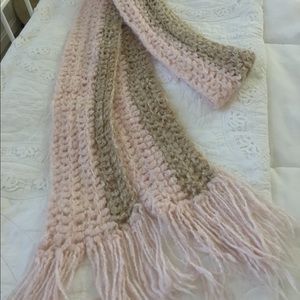Pink and Tan Soft Hand Crocheted Scarf